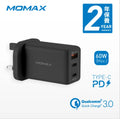 香港品牌Momax｜UM20 One Plug 3-USB 智能GaN快速充電器65W｜香港行貨